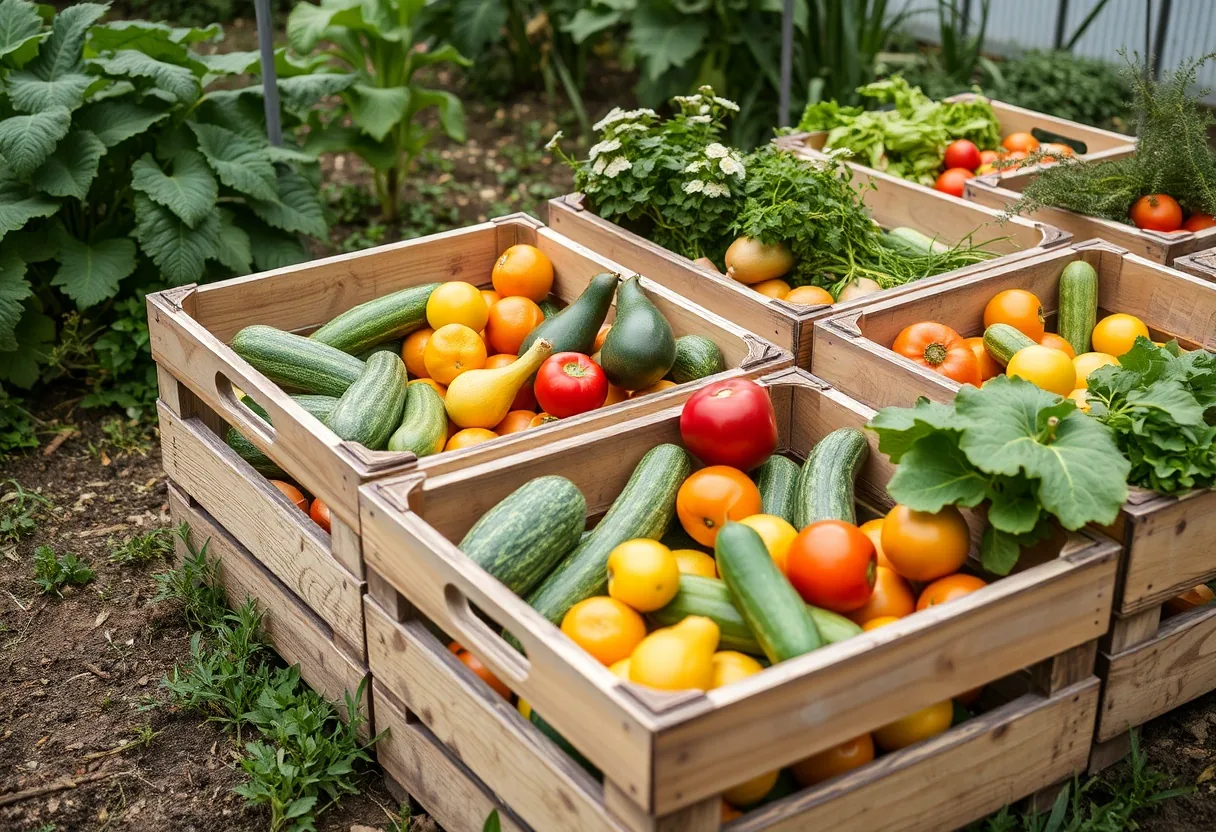Cajas de fruta recicladas en huerto: ¡sostenibilidad y creatividad!