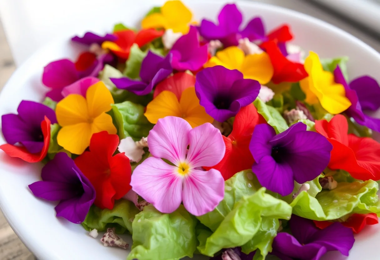 Experiencia culinaria con flores vibrantes 🌺