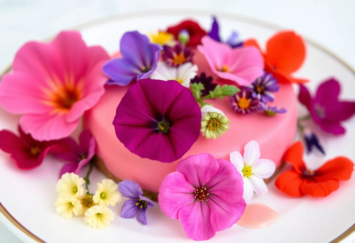 Decoración culinaria con flores frescas
