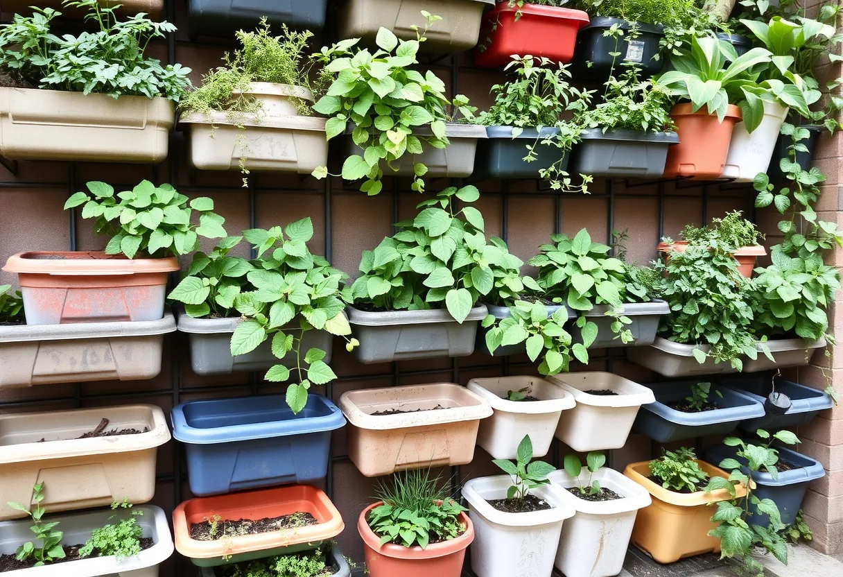 Jardinería vertical creativa con macetas recicladas