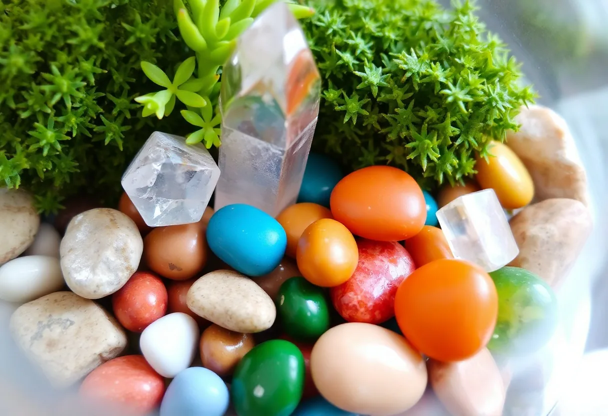 Decoración de terrarios con piedras y cristales