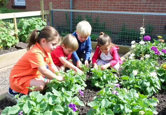 Niños aprendiendo en huerto escolar Niños aprendiendo en huerto escolar