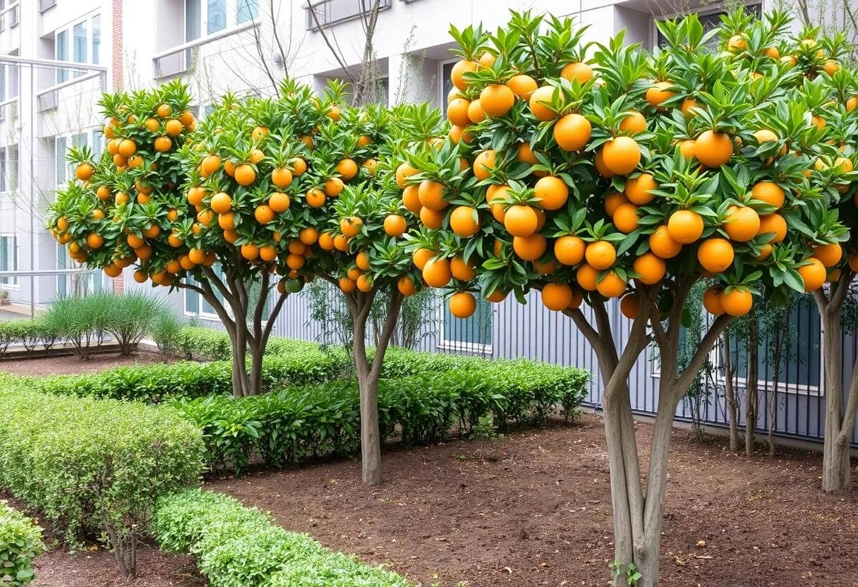 Proceso de cultivo de naranjas en la ciudad