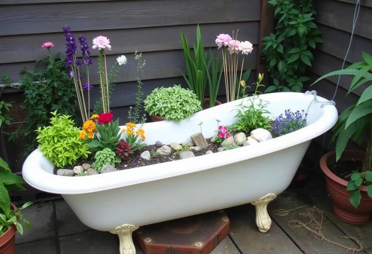 Creatividad en jardinería: bañeras reutilizadas